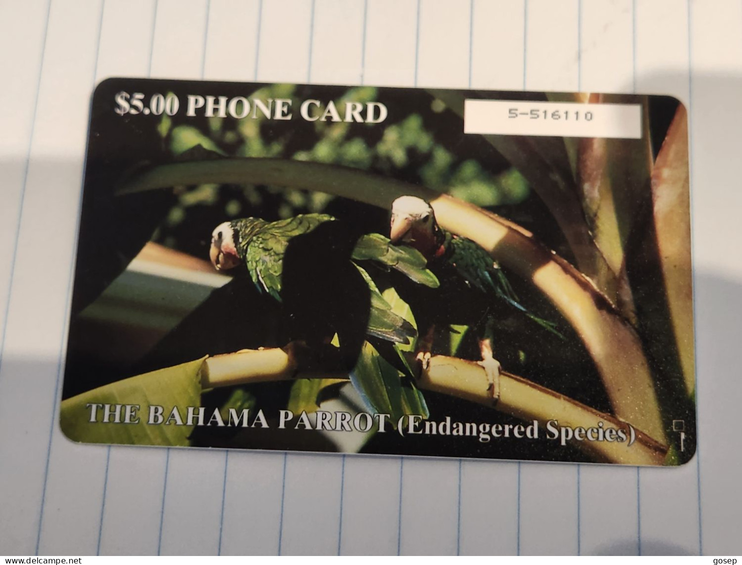 BAHAMAS-(BS-BAT-0005E)-Bahamas Parrot-(1)-($ 5.00)-(5-516110)-used Card+1card Prepiad Free - Bahamas