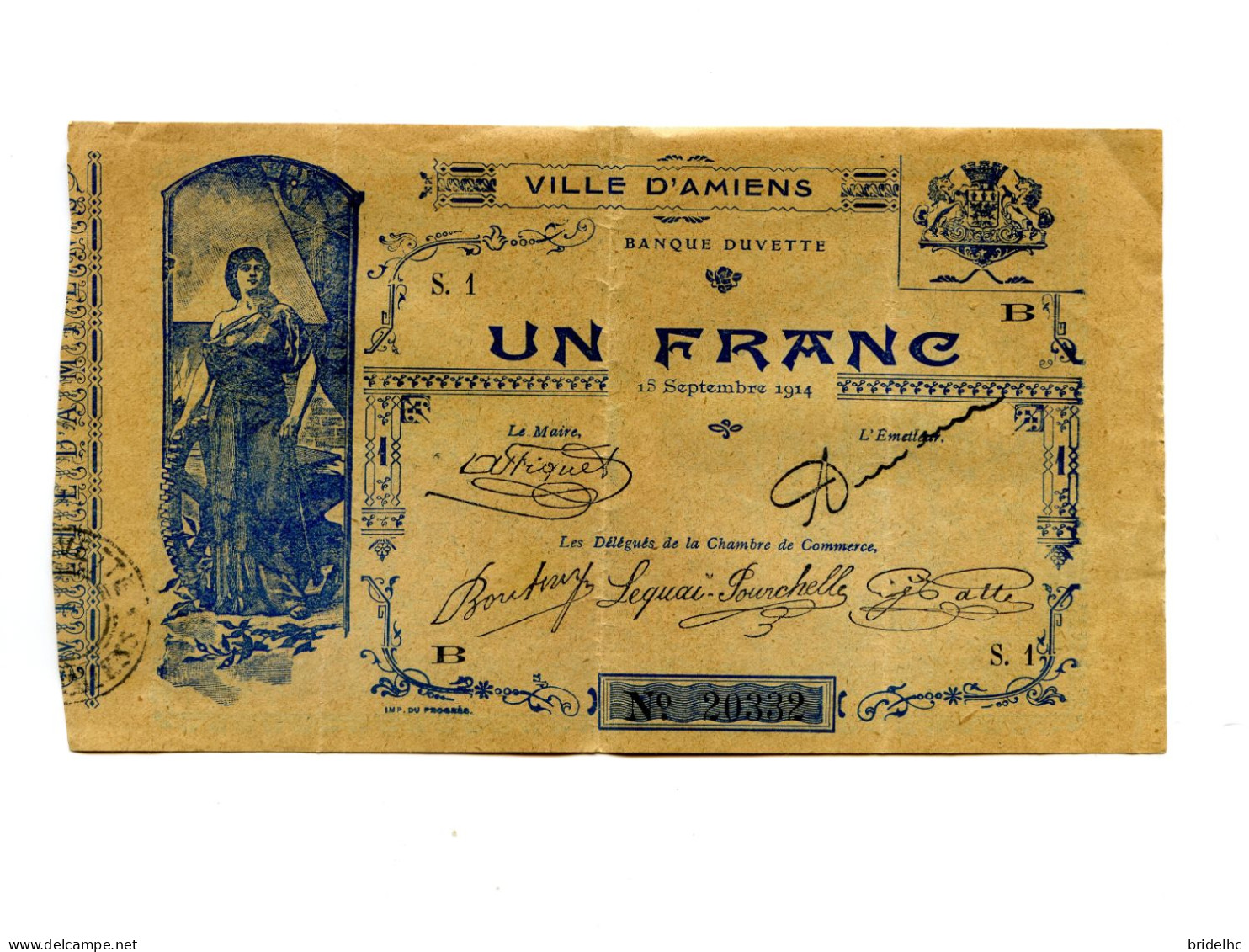 1 Franc Ville Amiens 1914 - Bonds & Basic Needs