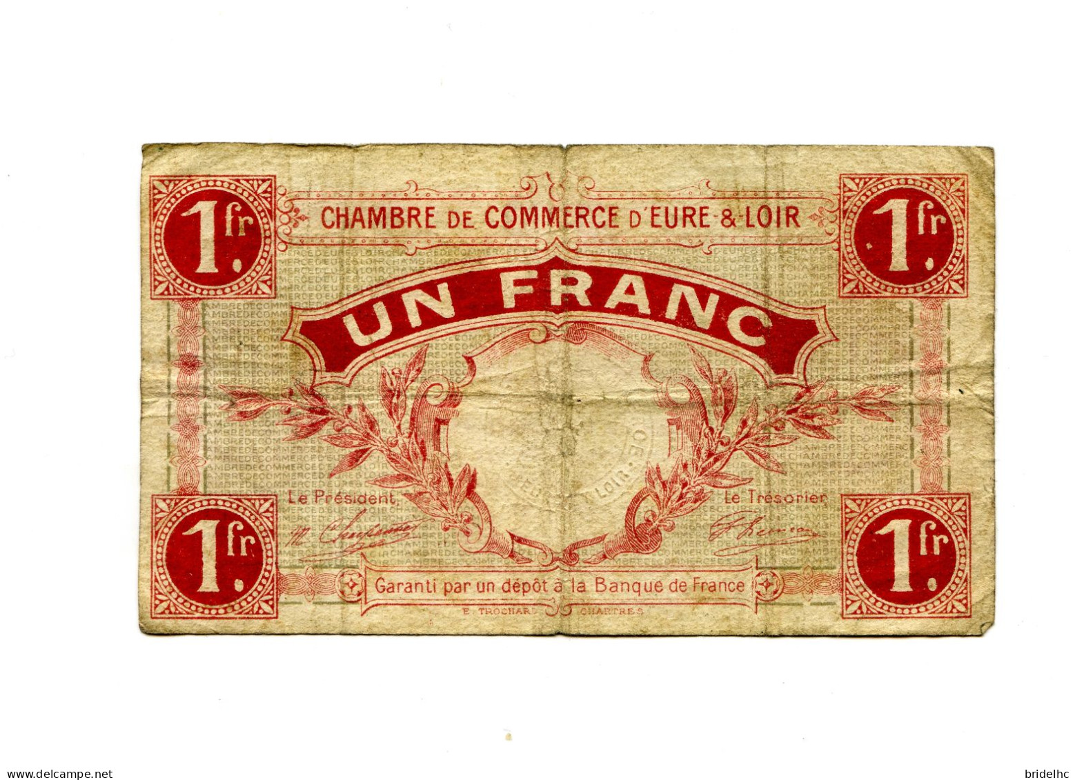 1 Franc Chambre De Commerce Eure & Loir 1915 - Bonds & Basic Needs