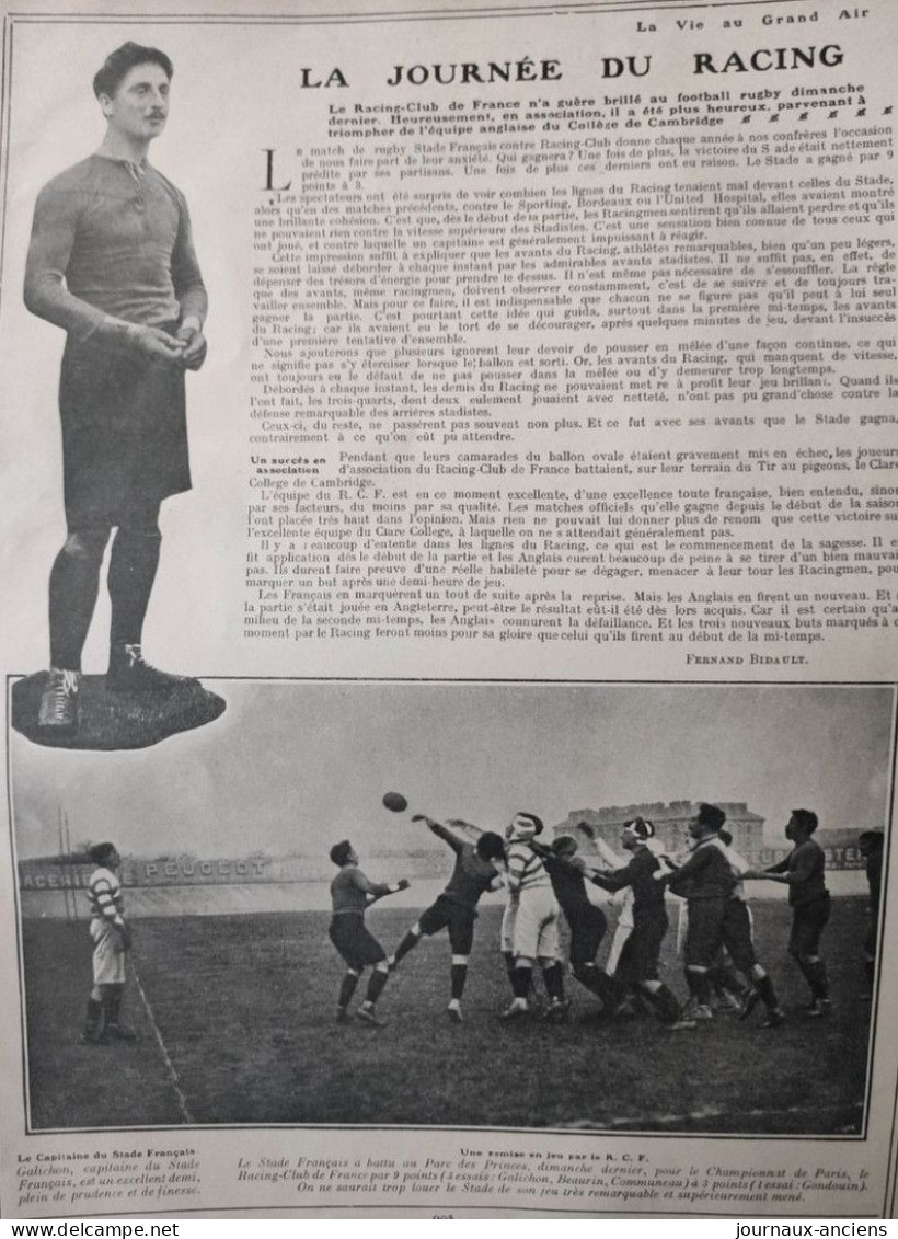 1906 RUGBY - LE MATCH STADE FRANÇAIS =RACING CLUB DE FRANCE - GALLICHON - ALLAN MUHR - VIE AU GRAND AIR - Rugby