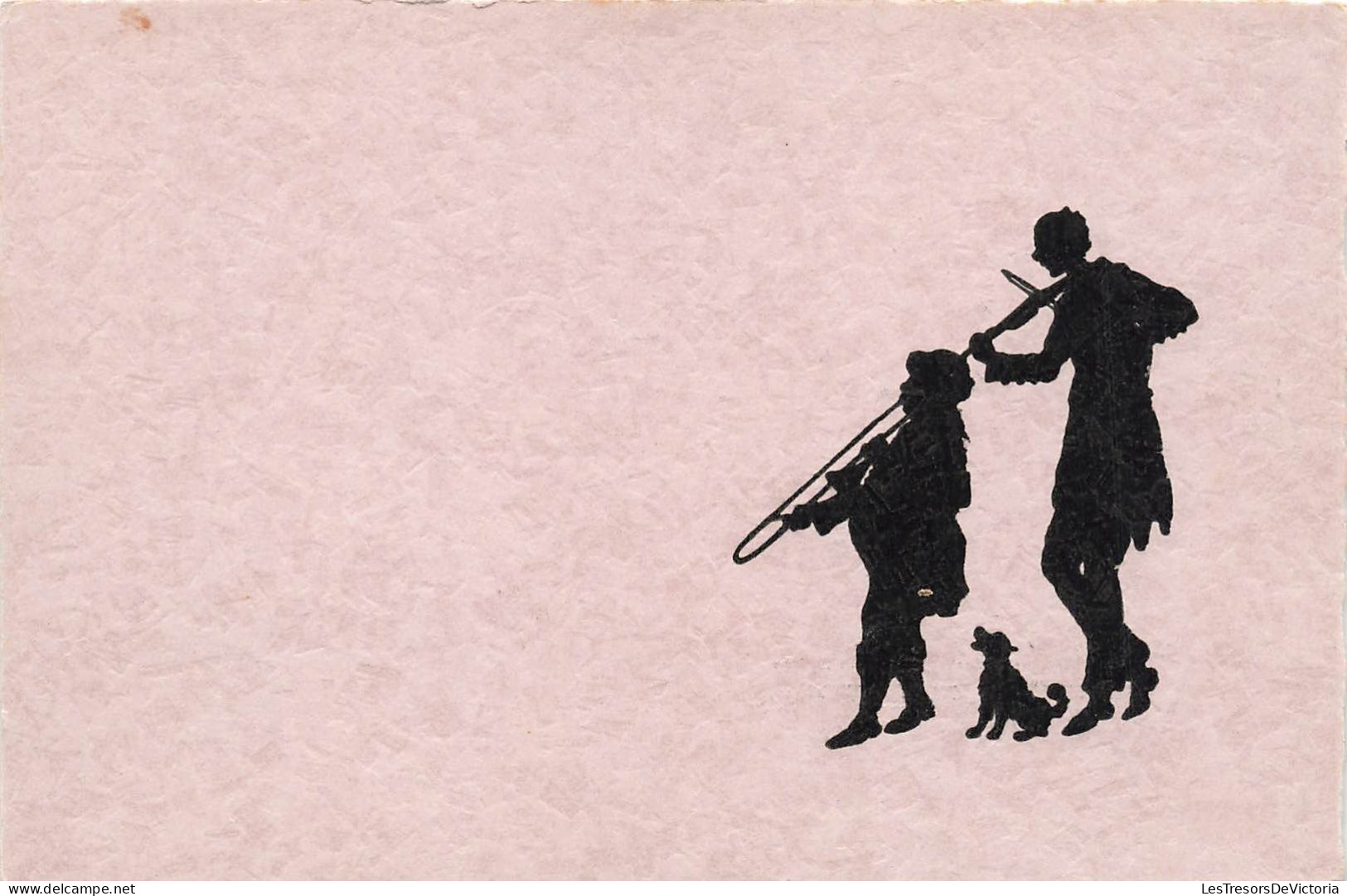 SILHOUETTES - Deux Musiciens Avec Leur Chien - Carte Postale Ancienne - Silueta