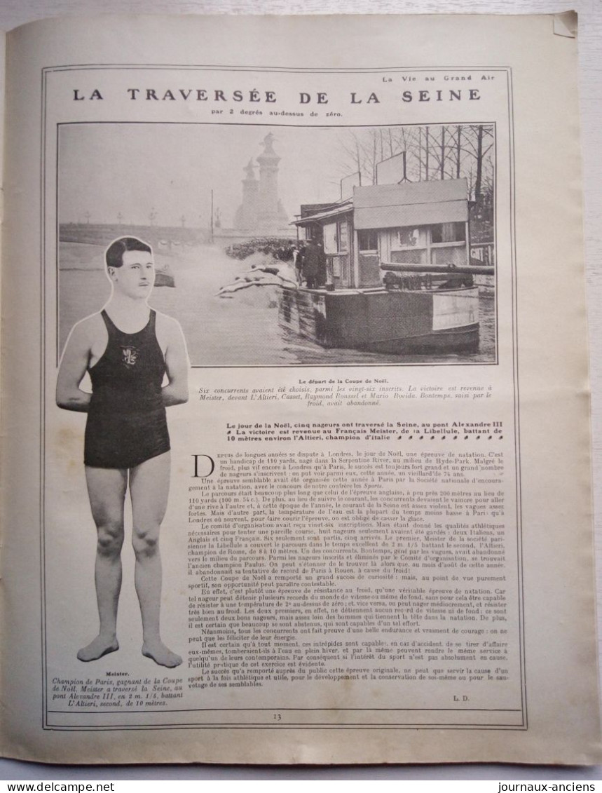 1907 LA TRAVERSÉE DE LA SEINE À LA NAGE LE JOUR DE NOËL - LA VIE AU GRAND AIR - Nuoto