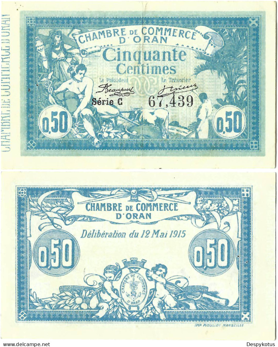 France - BILLET - Chambre De Commerce D'ORAN - 50 Centimes - 1916 - JP.141.04 - 15-300 - Bons & Nécessité