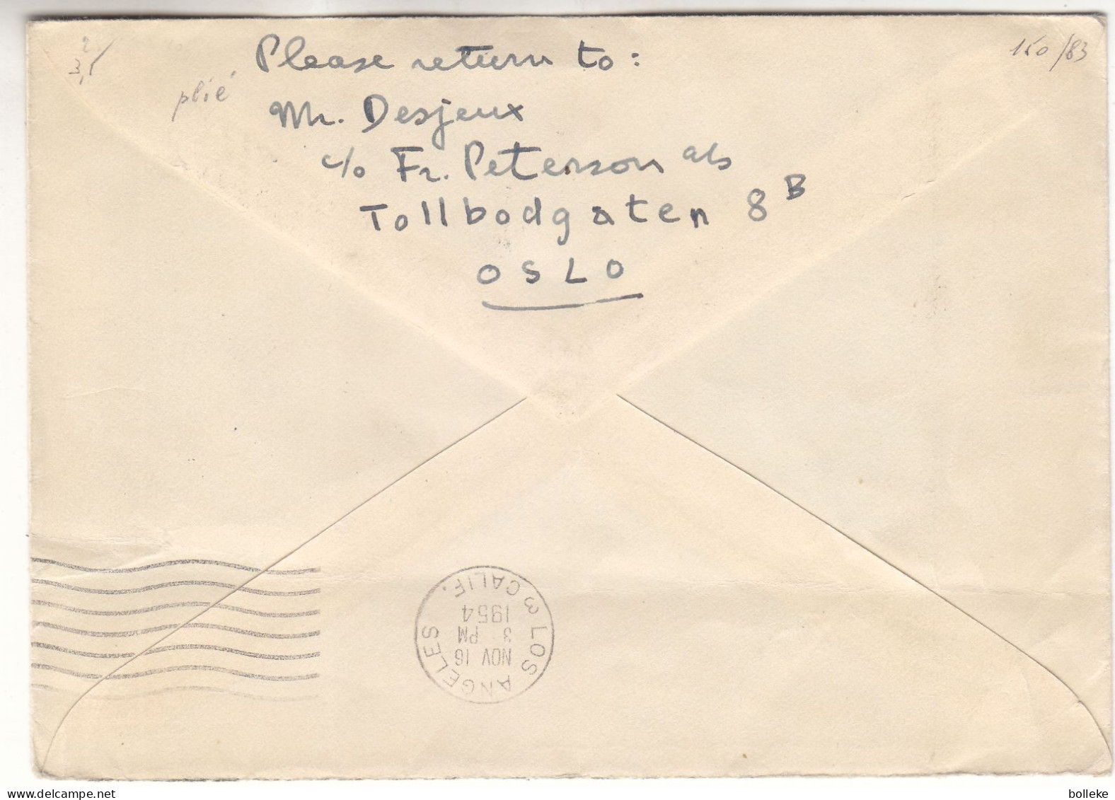 Norvège - Lettre De 1954 - Oblit Oslo - Exp Vers Los Angeles - 1 Er Vol Kobenhavn Gronland Los Angeles - - Storia Postale