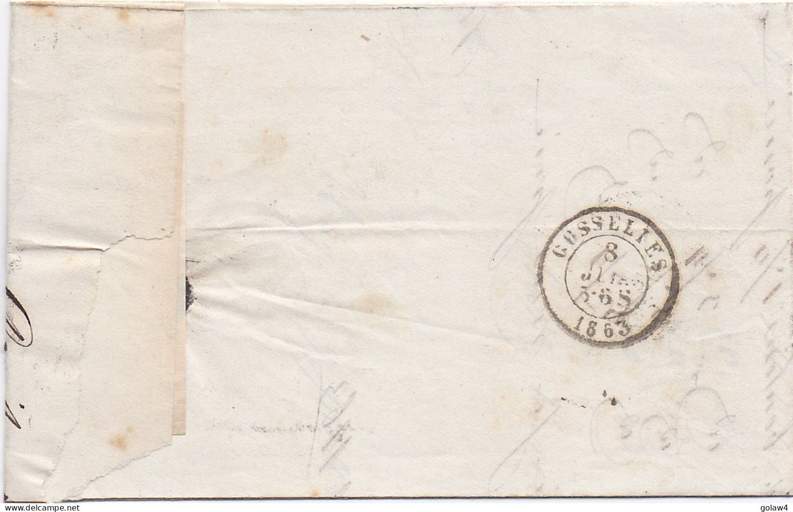 34599# BELGIQUE LEOPOLD MEDAILLON N°14 X 2 LETTRE Obl 62 HUY 1863 Pour GOSSELIES - 1849-1865 Medallones (Otros)