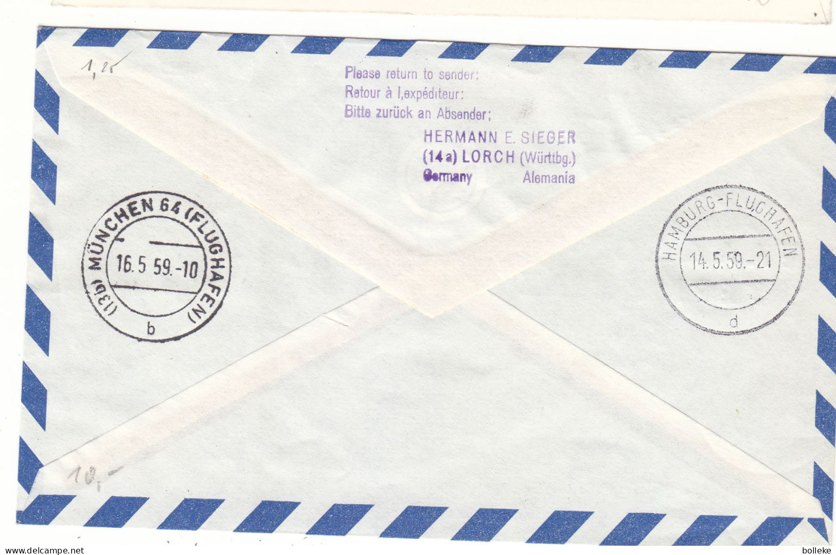 Grèce - Lettre De 1959 - Oblit Athènes - Vol Lufthansa - Cachet De München Et Hamburg Flughafen - Monnaies - - Cartas & Documentos