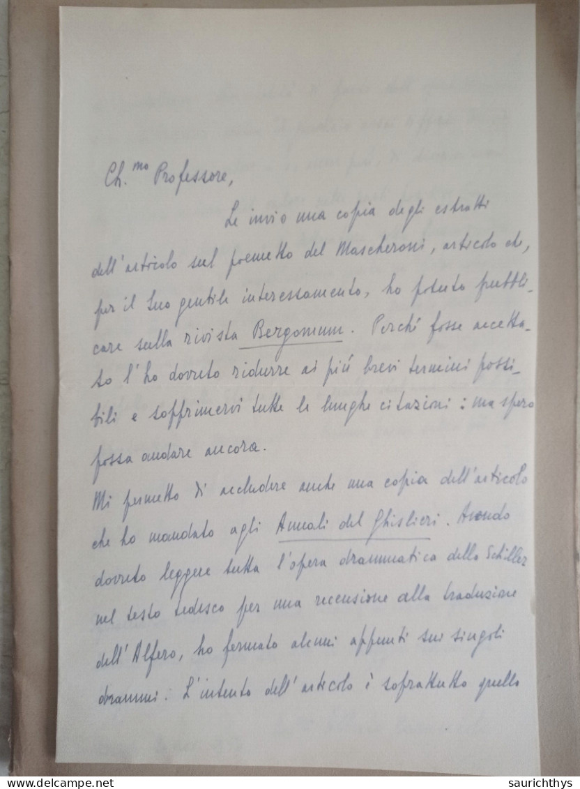 Per Una Discriminazione Di Valori Nell'opera Drammatica Di Schiller Pavia 1950 Autografo E Lettera Alberto Caracciolo - Geschiedenis, Biografie, Filosofie