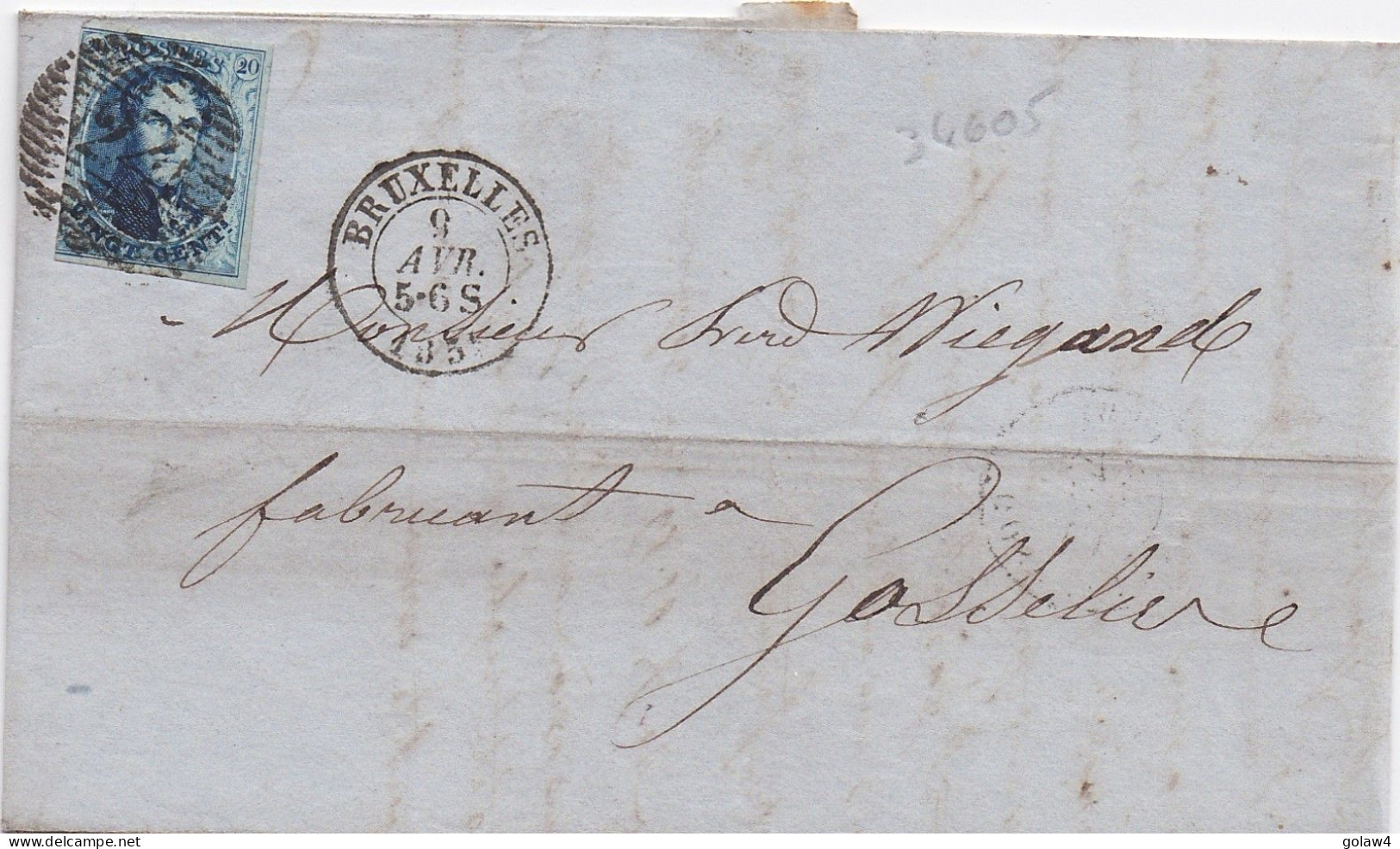 34605# BELGIQUE LEOPOLD MEDAILLON N°11 LETTRE Obl 24 BRUXELLES 1859 Pour GOSSELIES - 1849-1865 Medallones (Otros)