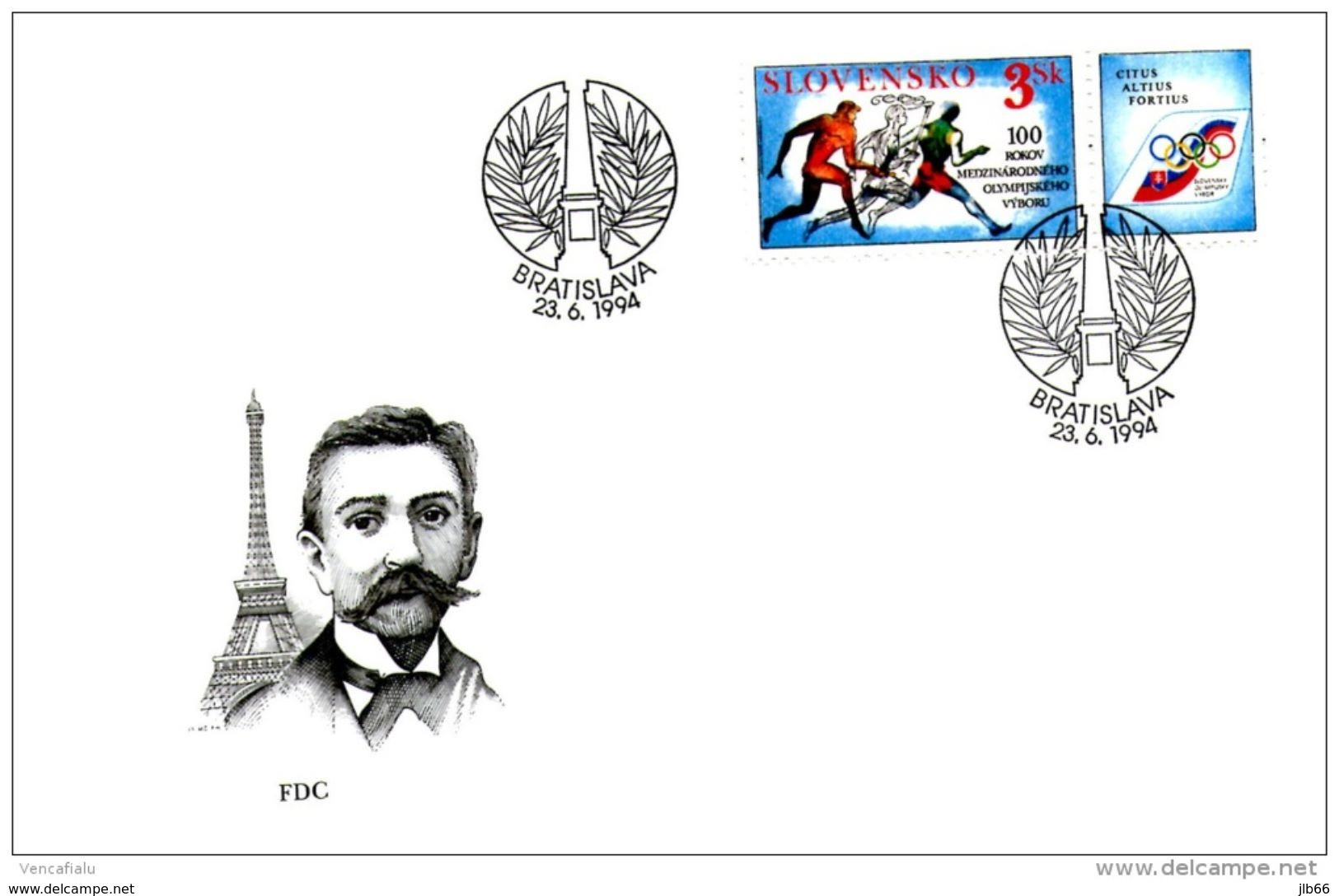 FDC 33 SLOVAQUIE 1994 Mi 194 Yv 159 Centenaire Du CIO Comité International Olympique Athlètes Porteurs De La Flamme - FDC