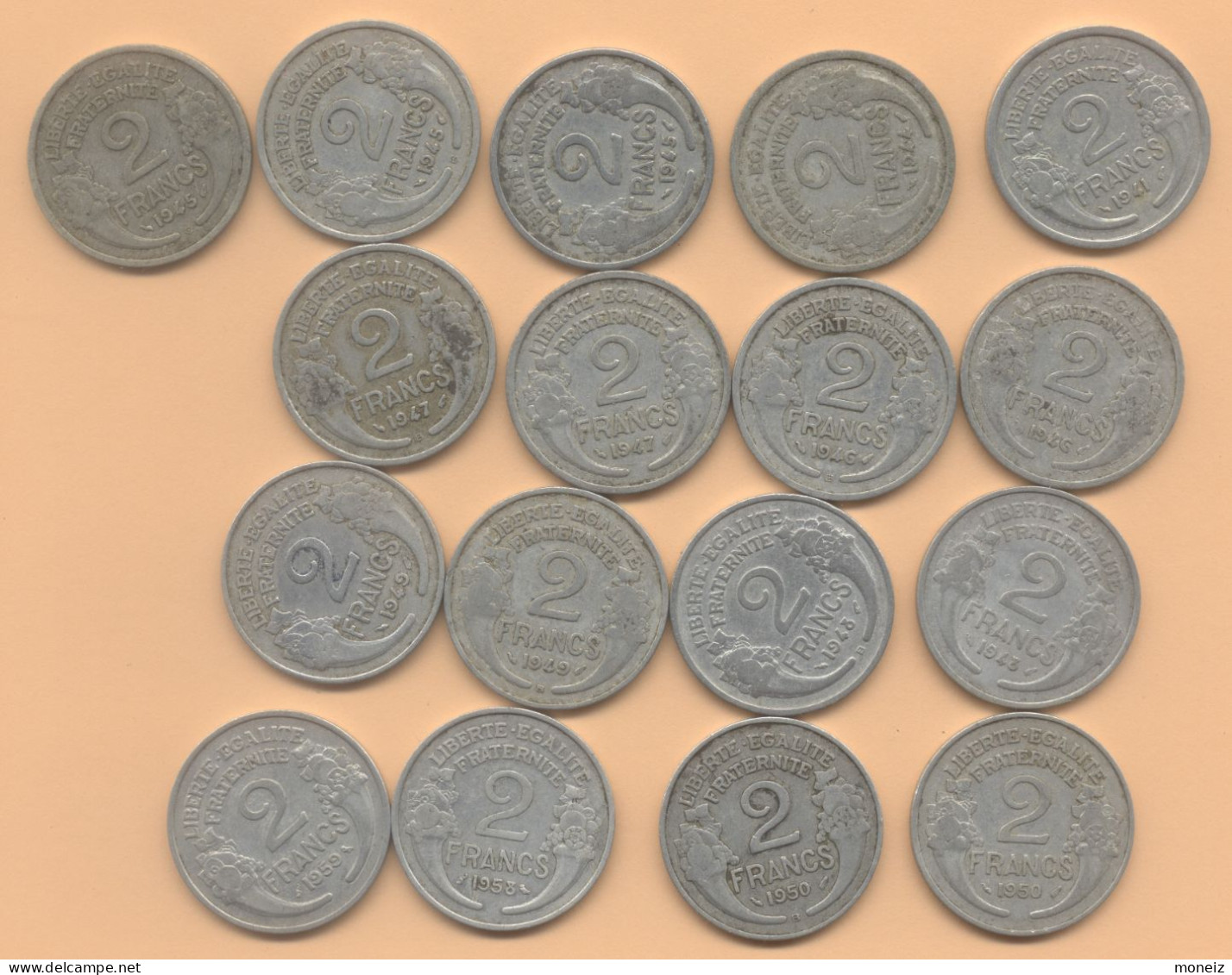 2 FRANCS MORLON  ALUMINIUM SERIE COMPLETE 1941+1944+1945+1946+1947+1948+1949+1950+1958+1959 - 2 Francs