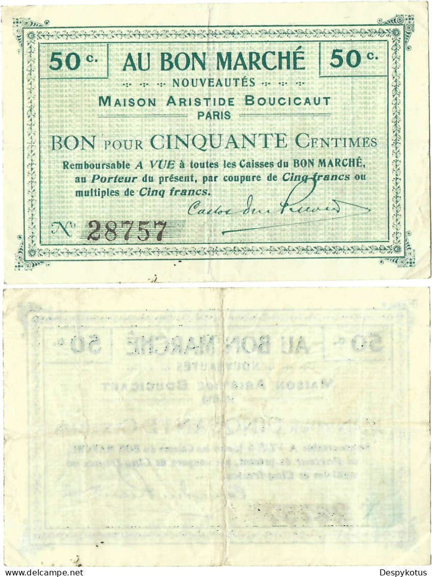 France - BILLET - AU BON MARCHE - 50 Centimes - 15-303 - Bonds & Basic Needs