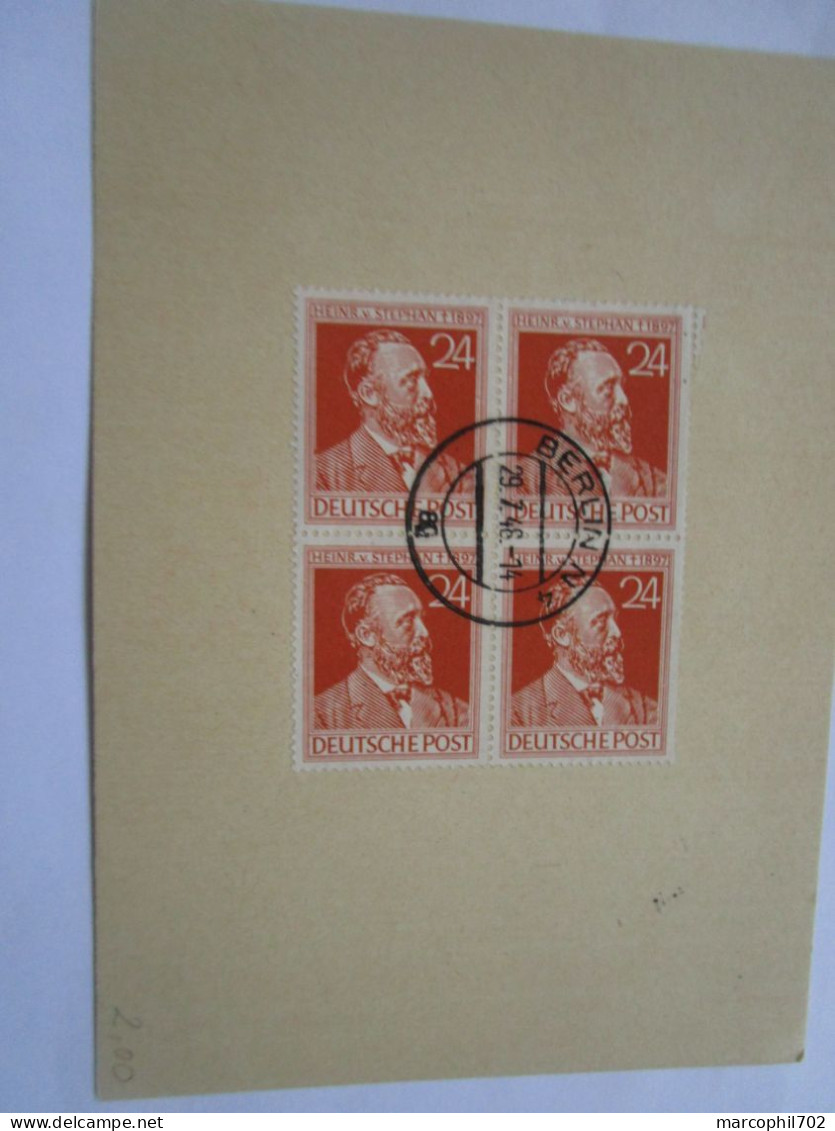 Carte Allemagne Bloc De 4 Timbres Cachet Berlin 29/7/46 - Blokken