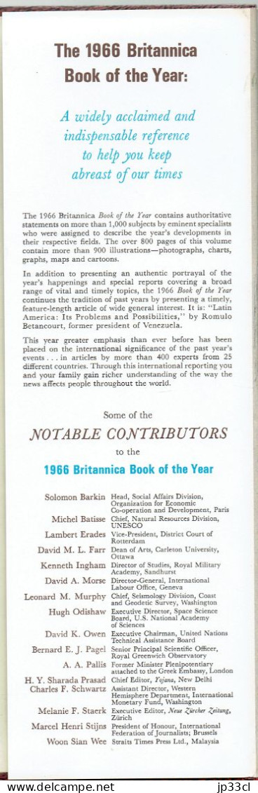 Britannica Book Of The Year 1966 (Collectif, 812 Pages) - World