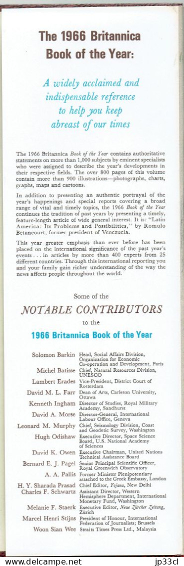 Britannica Book Of The Year 1966 (Collectif, 812 Pages) - Mondo