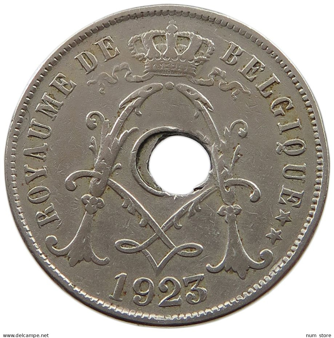 BELGIUM 25 CENTIMES 1923 MINTING ERROR 25 CENTIMES 1923 HOLE OFF-CENTER #t065 0199 - 25 Cents