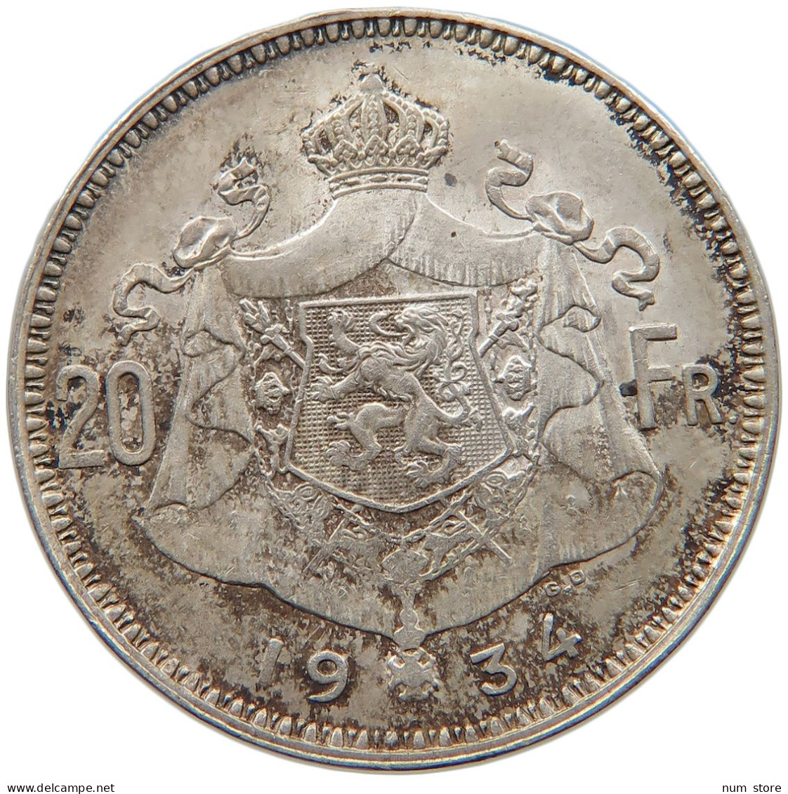 BELGIUM 20 FRANCS 1934 Albert I. 1909-1934 #s015 0229 - 20 Francs & 4 Belgas