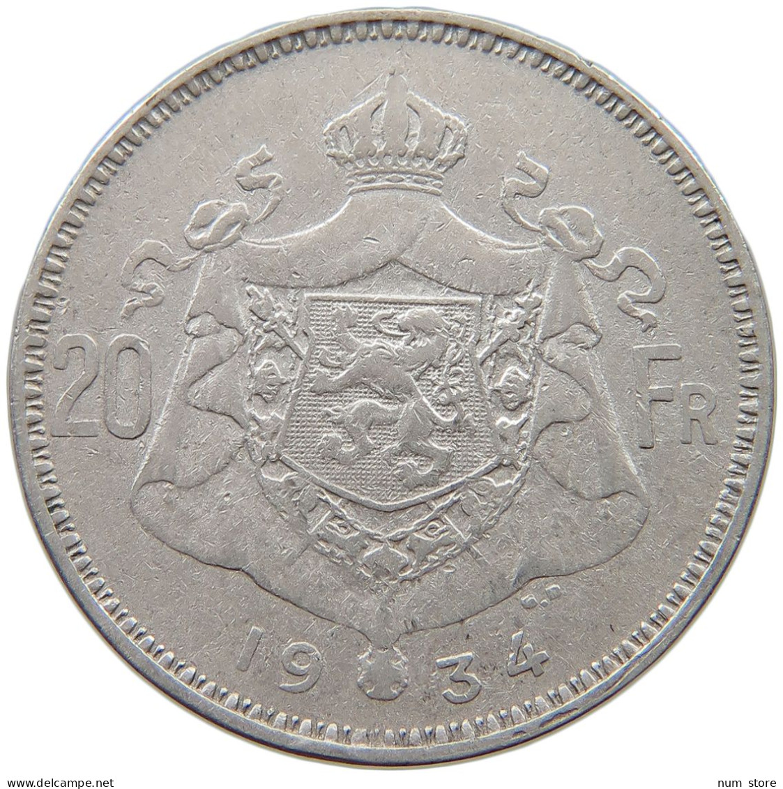BELGIUM 20 FRANCS 1934 Albert I. 1909-1934 #s074 0387 - 20 Francs & 4 Belgas