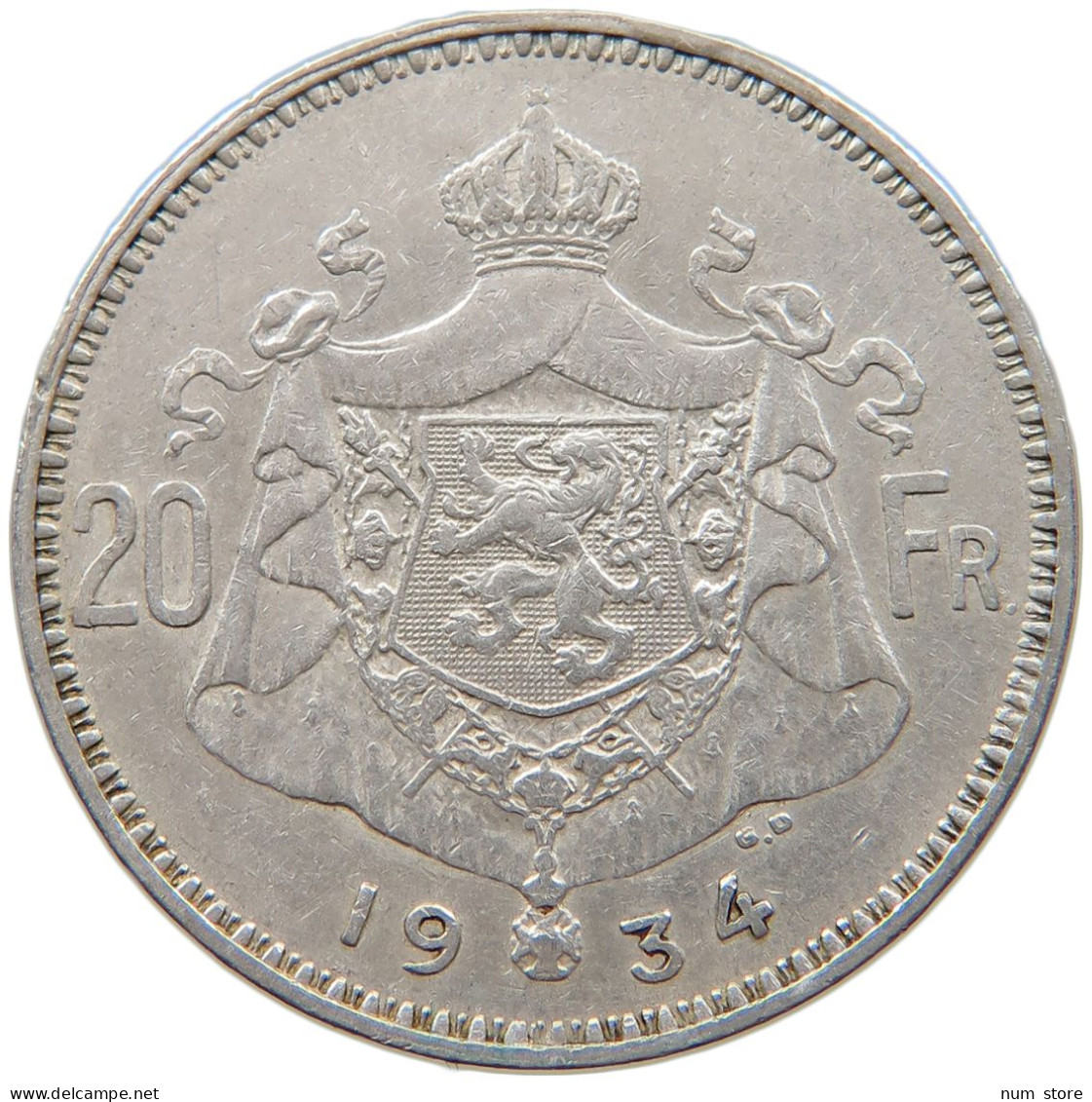 BELGIUM 20 FRANCS 1934 Albert I. 1909-1934 #c068 0377 - 20 Francs & 4 Belgas