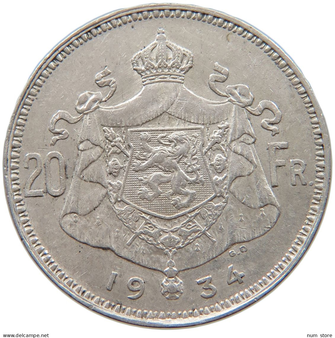 BELGIUM 20 FRANCS 1934 Albert I. 1909-1934 #c048 0309 - 20 Francs & 4 Belgas