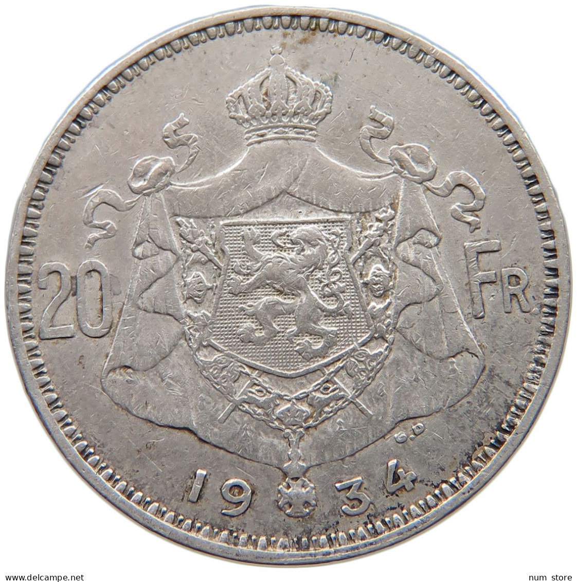 BELGIUM 20 FRANCS 1934 Albert I. 1909-1934 #c018 0035 - 20 Francs & 4 Belgas