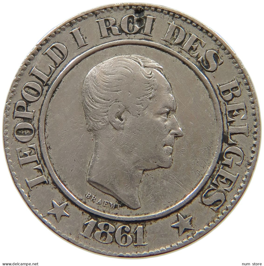 BELGIUM 20 CENTIMES 1861 Leopold I. (1831-1865) #s039 0433 - 20 Cents