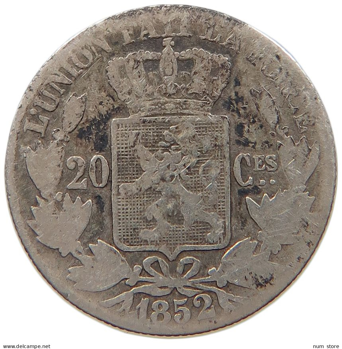 BELGIUM 20 CENTIMES 1852 Leopold I. (1831-1865) #s017 0191 - 20 Cent