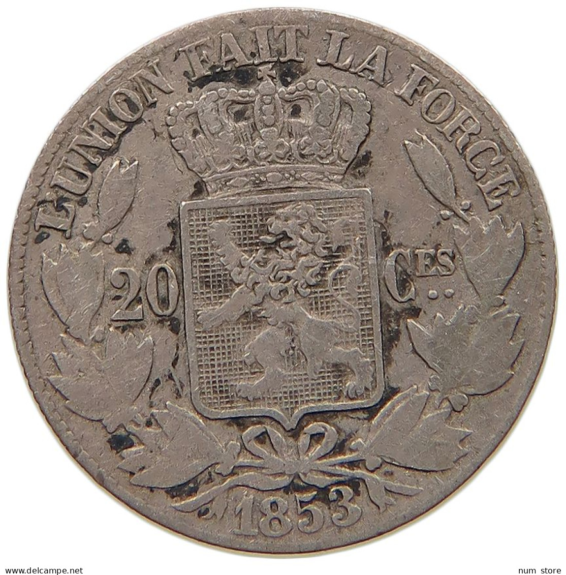 BELGIUM 20 CENTIMES 1853 Leopold I. (1831-1865) #c032 0485 - 20 Centimes