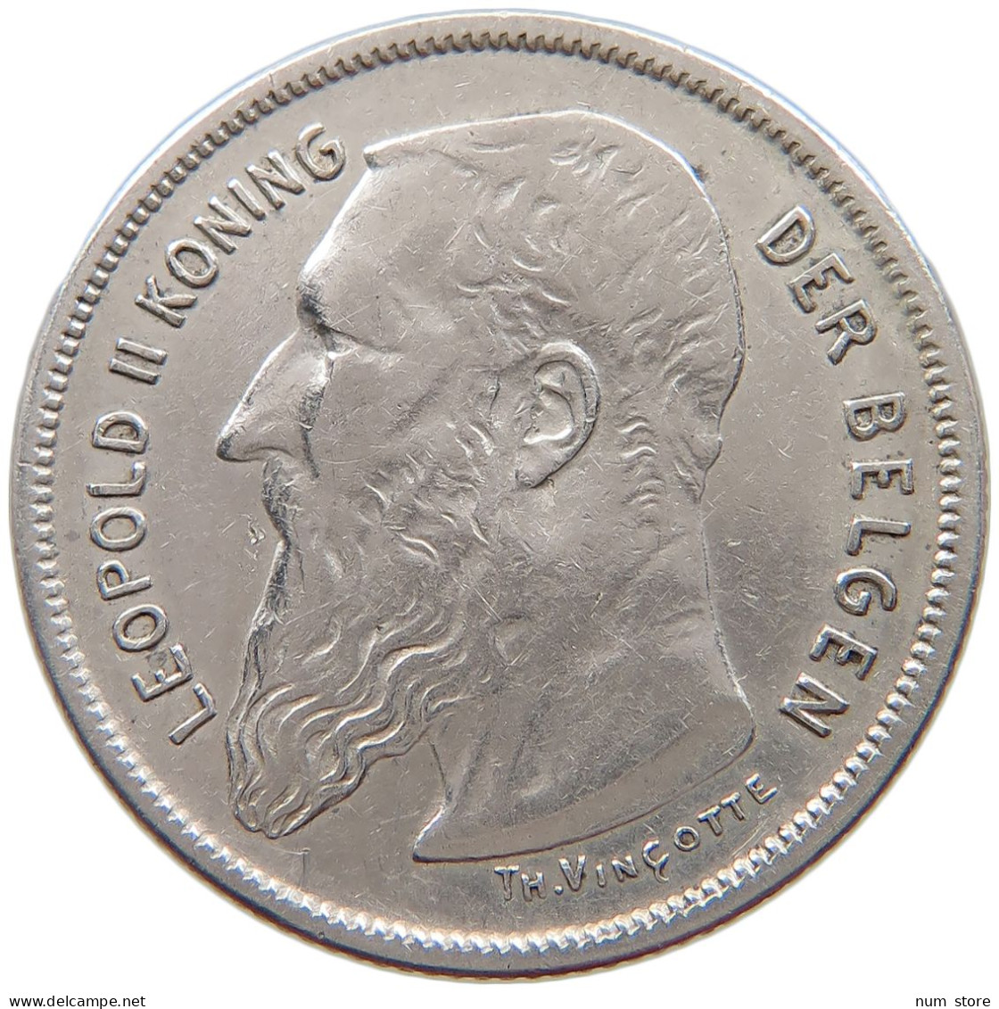 BELGIUM 2 FRANCS 1909 Leopold II. 1865-1909 #s038 0341 - 2 Frank