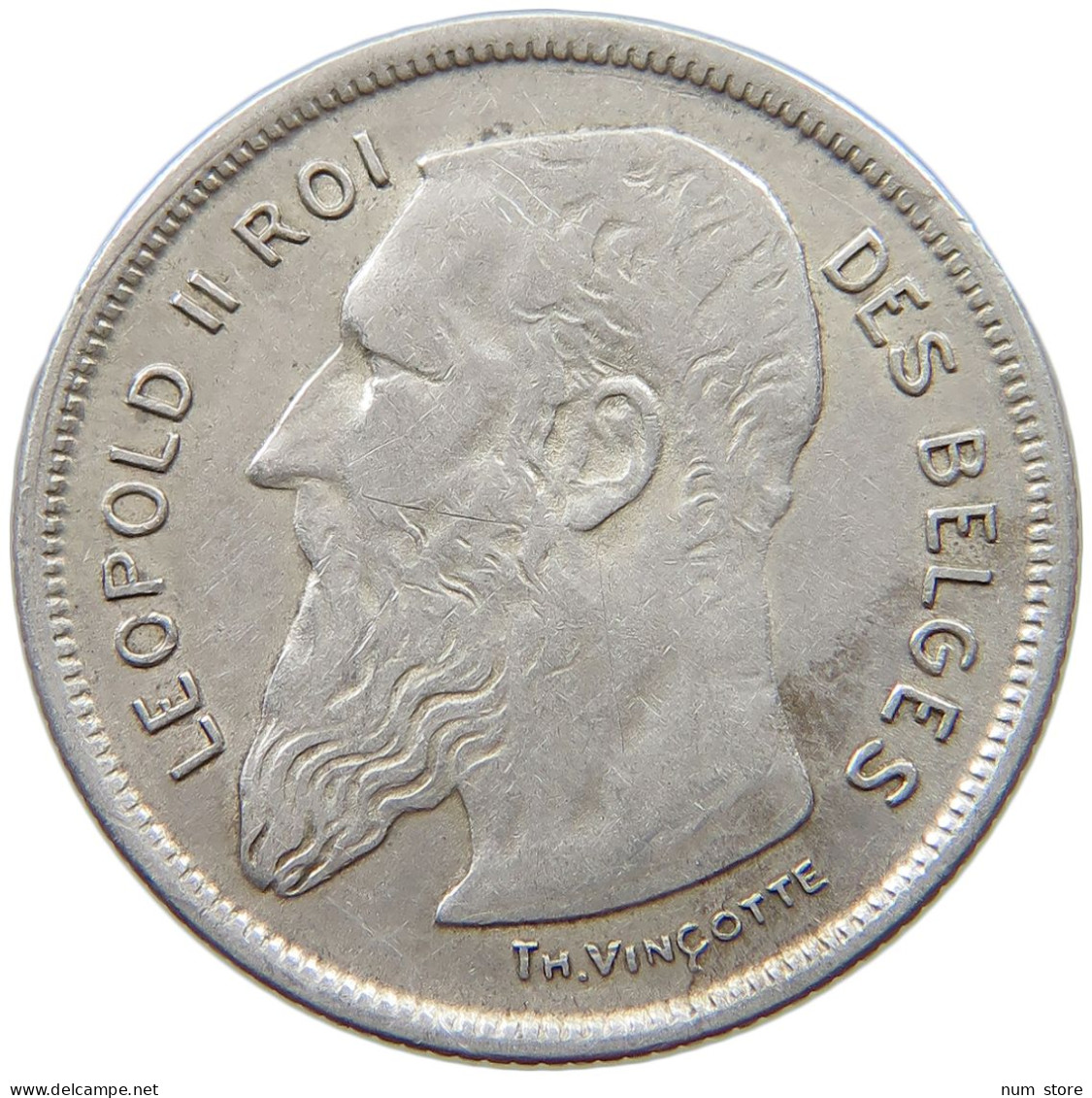BELGIUM 2 FRANCS 1909 Leopold II. 1865-1909 #s048 0365 - 2 Francs