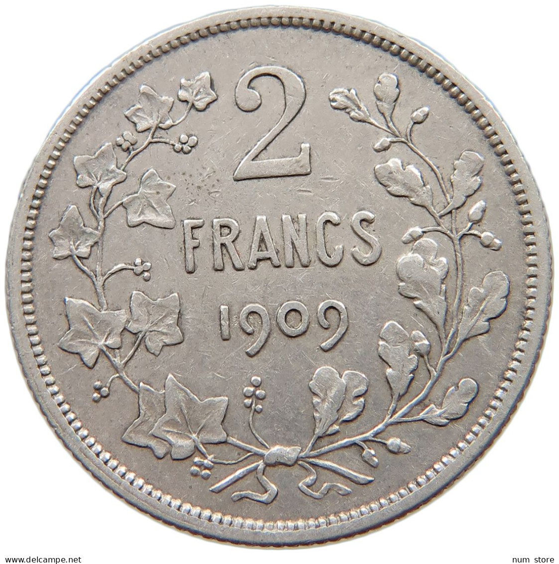 BELGIUM 2 FRANCS 1909 Leopold II. 1865-1909 #c058 0143 - 2 Frank
