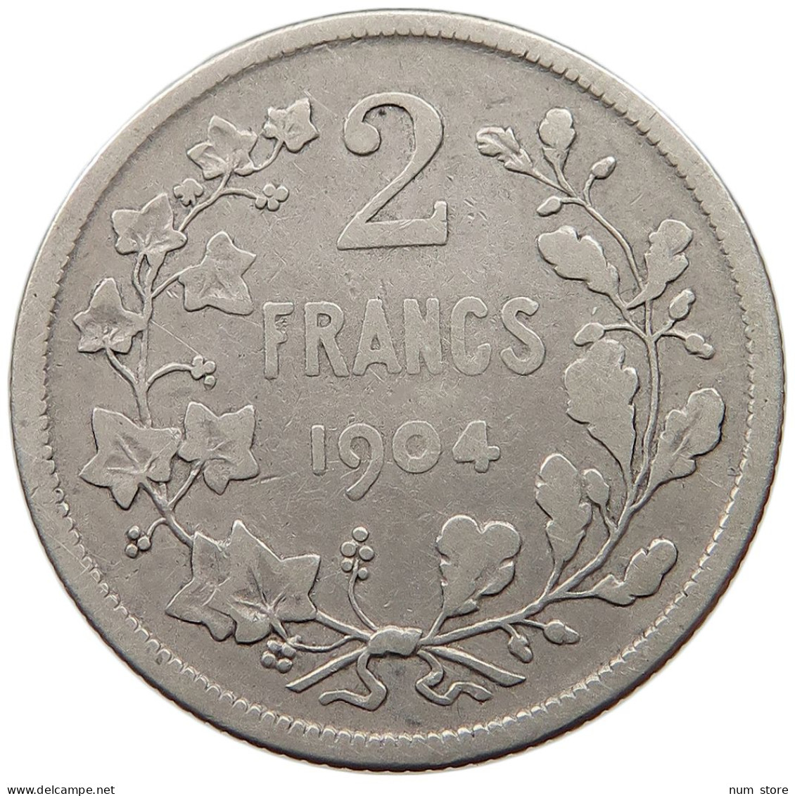 BELGIUM 2 FRANCS 1904 NO PERIOD IN SIGNATURE #t065 0311 - 2 Frank