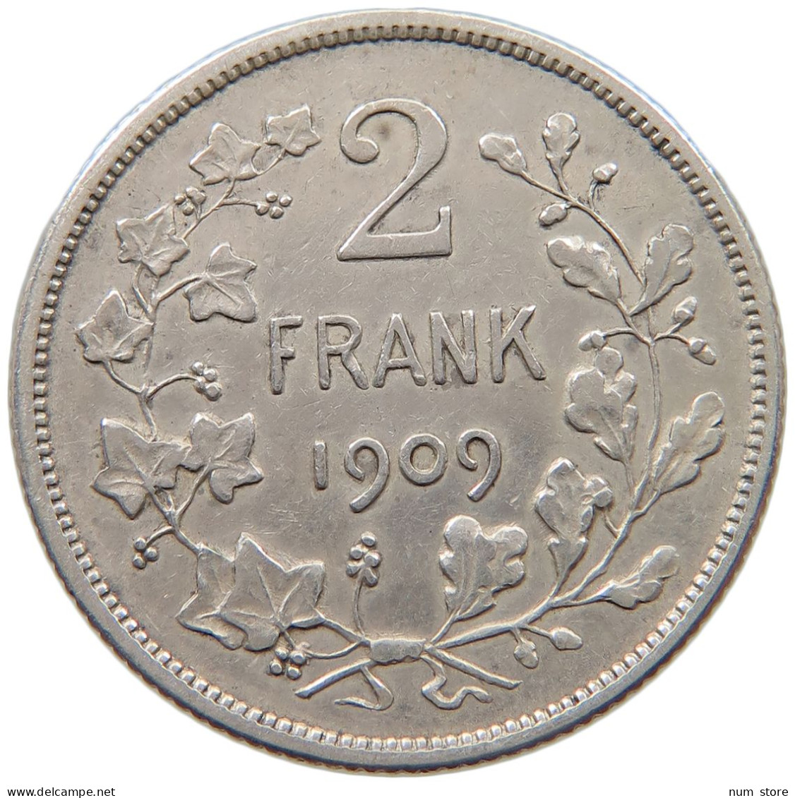 BELGIUM 2 FRANCS 1909 Leopold II. 1865-1909 #c081 0761 - 2 Frank