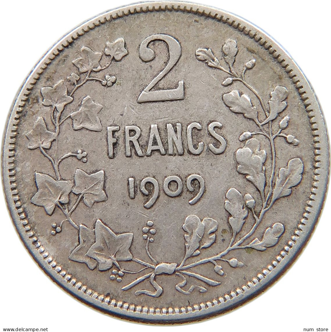 BELGIUM 2 FRANCS 1909  #t121 0095 - 2 Francs