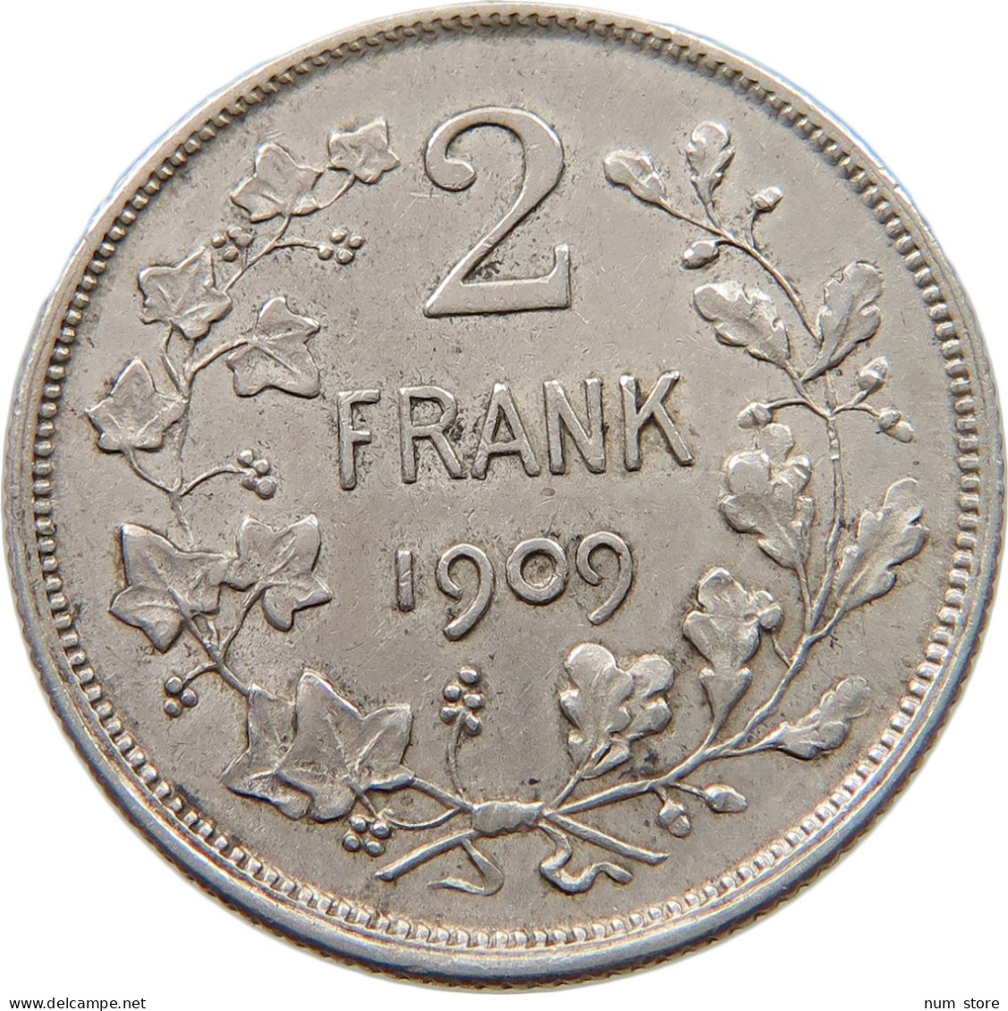 BELGIUM 2 FRANCS 1909  #t121 0093 - 2 Francs