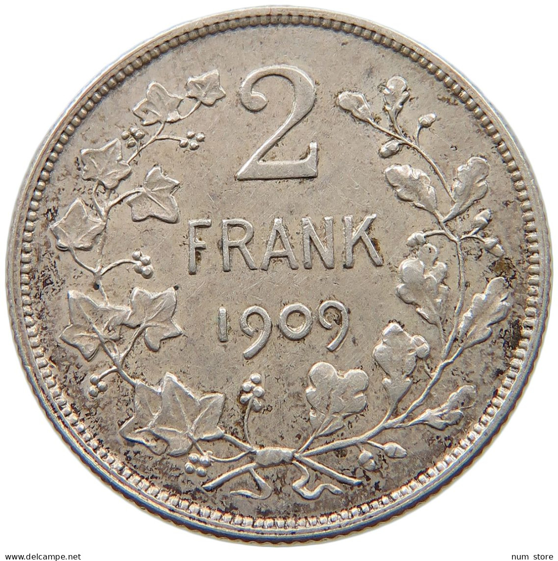 BELGIUM 2 FRANCS 1909  #t109 1031 - 2 Francs