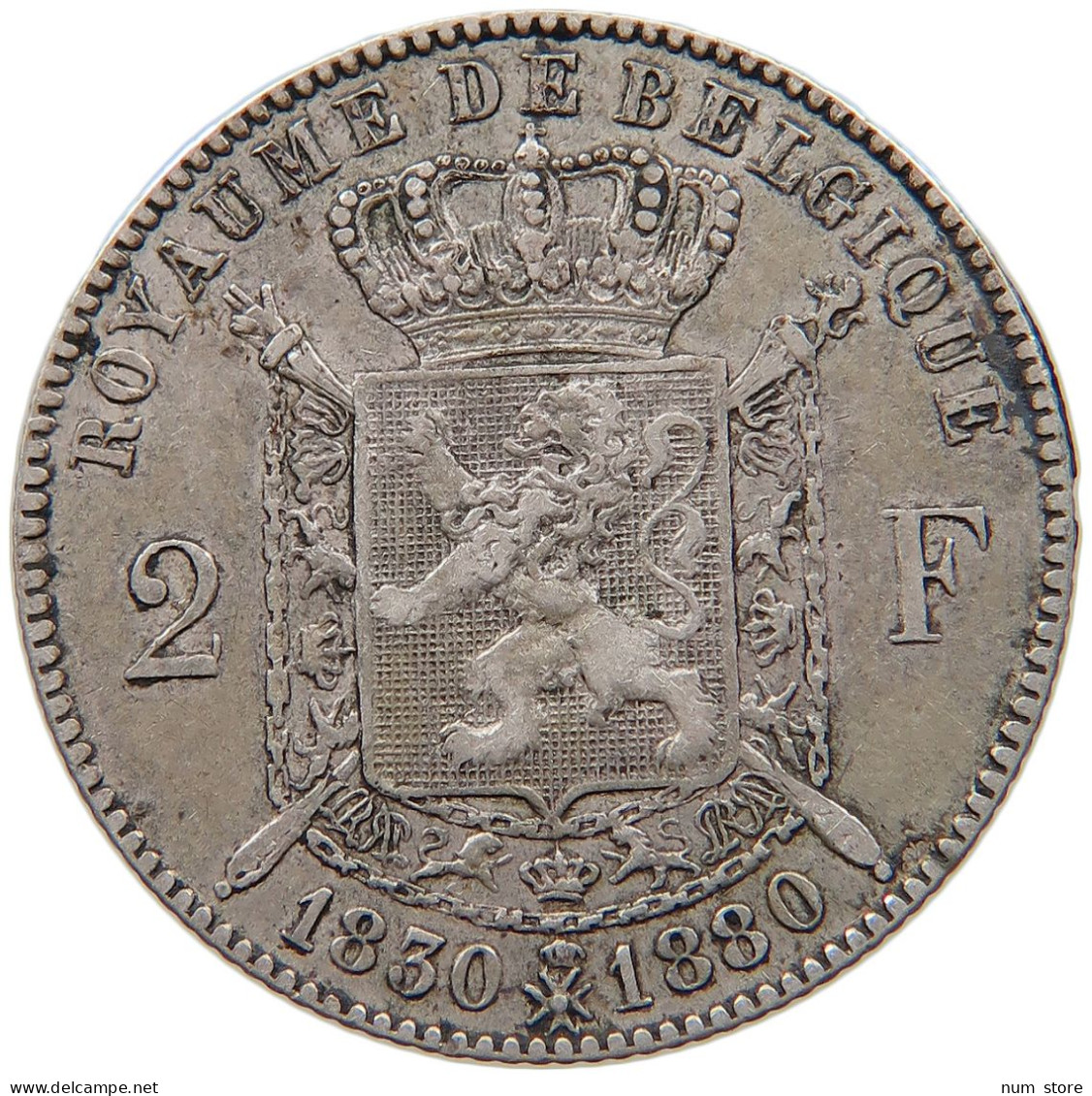 BELGIUM 2 FRANCS 1880 Leopold II. 1865-1909 #t011 0125 - 2 Frank