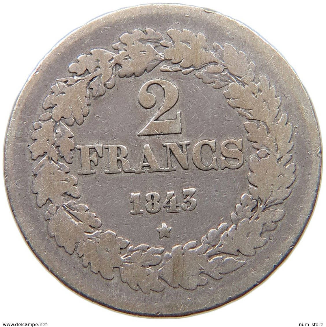 BELGIUM 2 FRANCS 1843 RARE #t109 1033 - 2 Francs