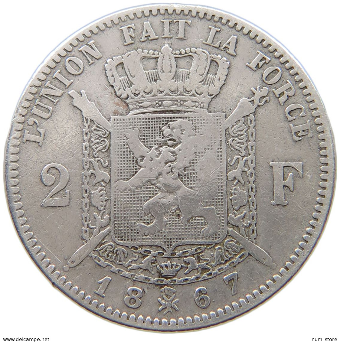 BELGIUM 2 FRANCS 1867  #t127 0325 - 2 Francs