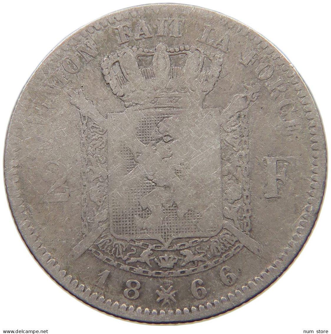 BELGIUM 2 FRANCS 1866 Leopold II. 1865-1909 #a090 0731 - 2 Frank