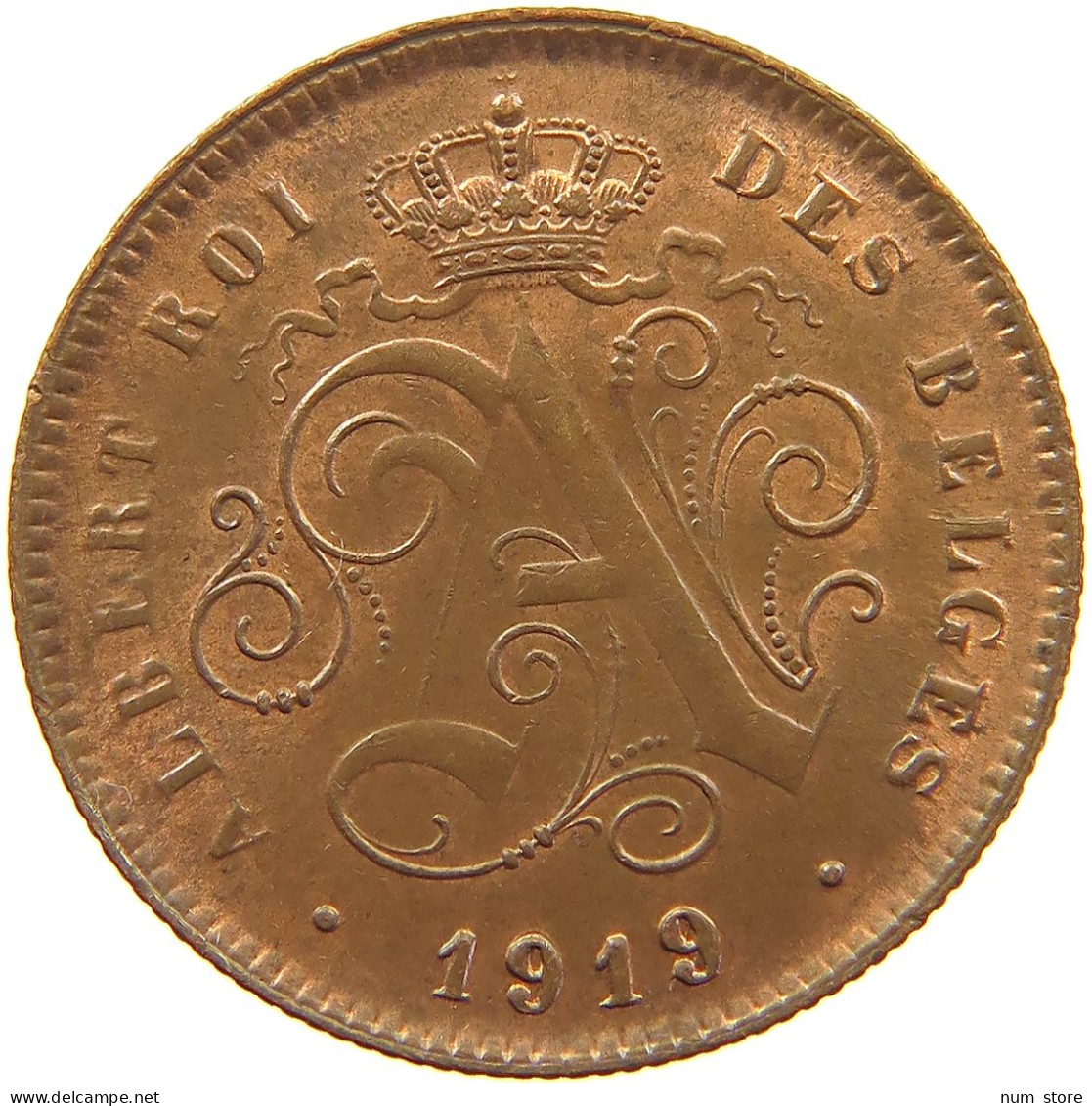 BELGIUM 2 CENTIMES 1919 Albert I. 1909-1934 #t018 0115 - 2 Cents