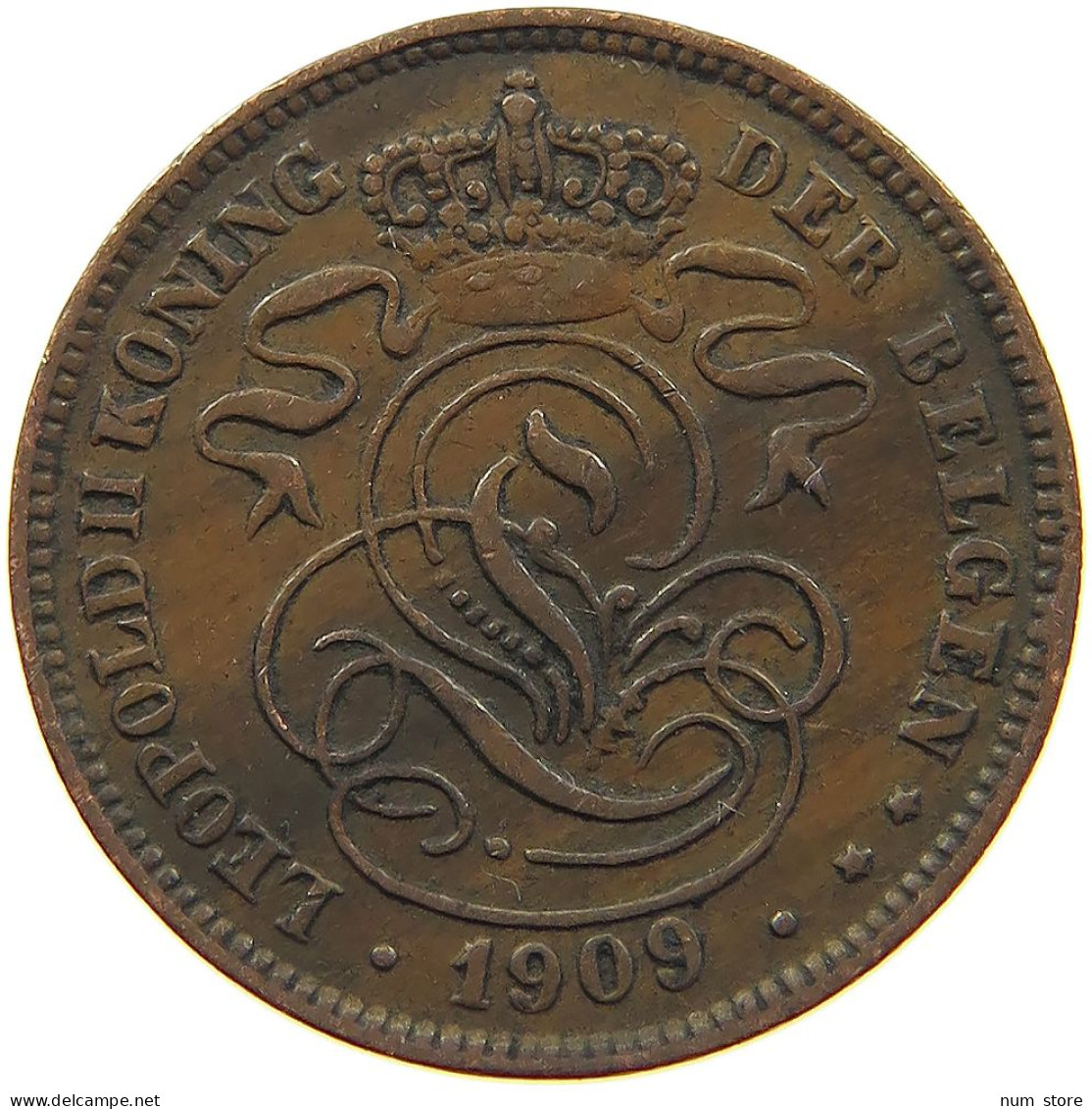 BELGIUM 2 CENTIMES 1909 Leopold II. 1865-1909 #s078 0379 - 2 Cents