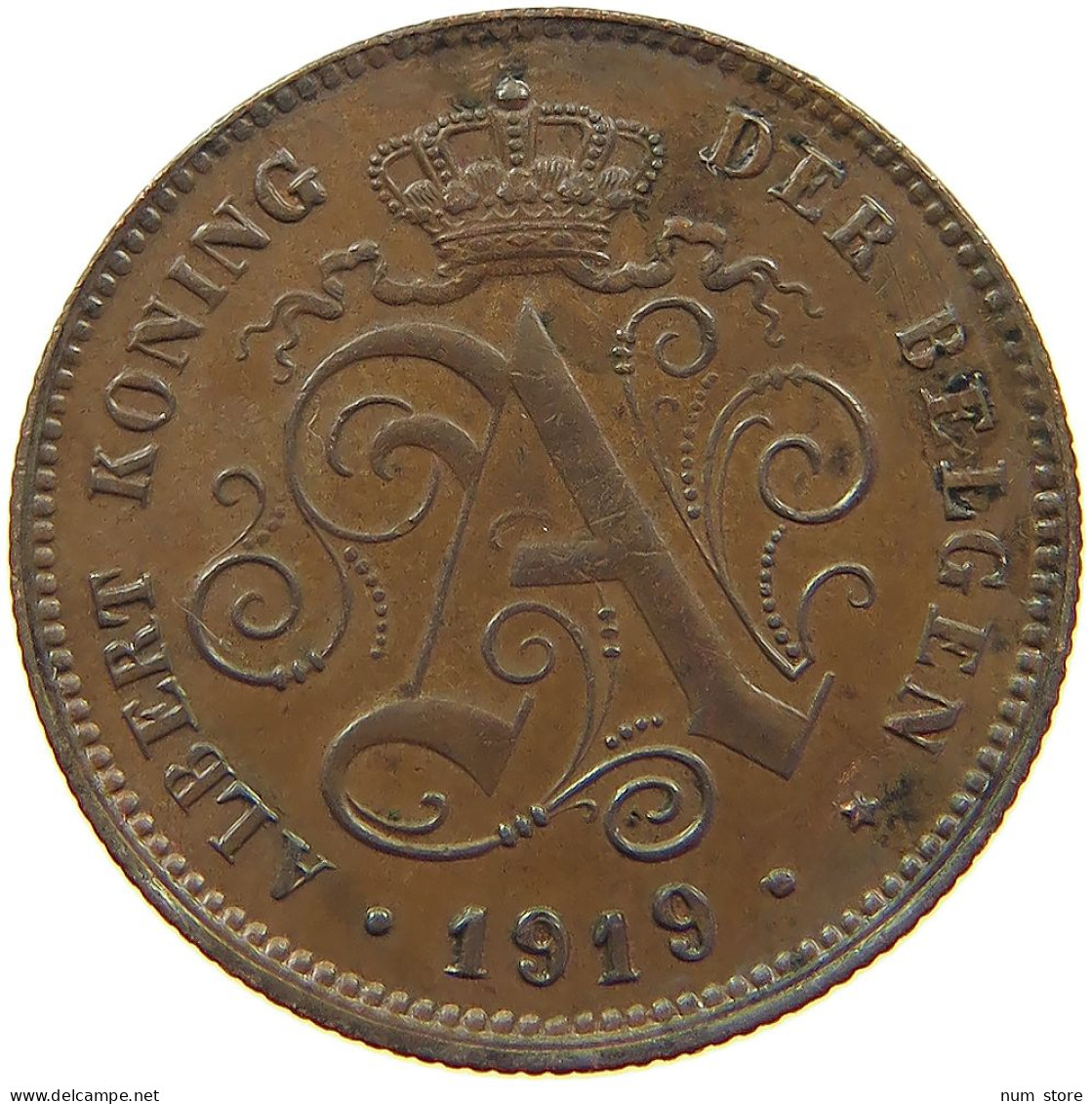 BELGIUM 2 CENTIMES 1919 Albert I. 1909-1934 #s078 0383 - 2 Cent