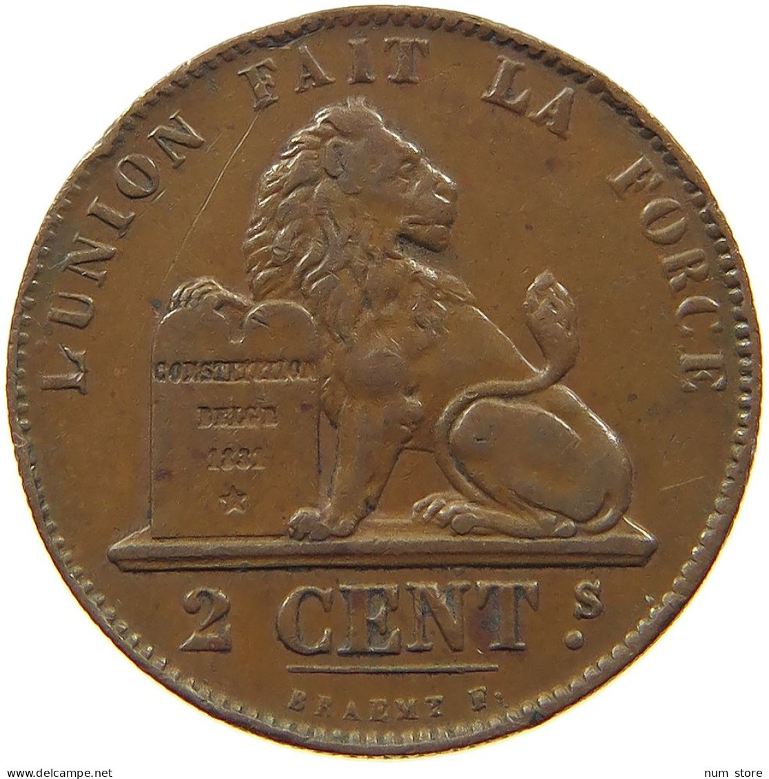 BELGIUM 2 CENTIMES 1865 Leopold II. 1865-1909 #a036 0741 - 2 Cents