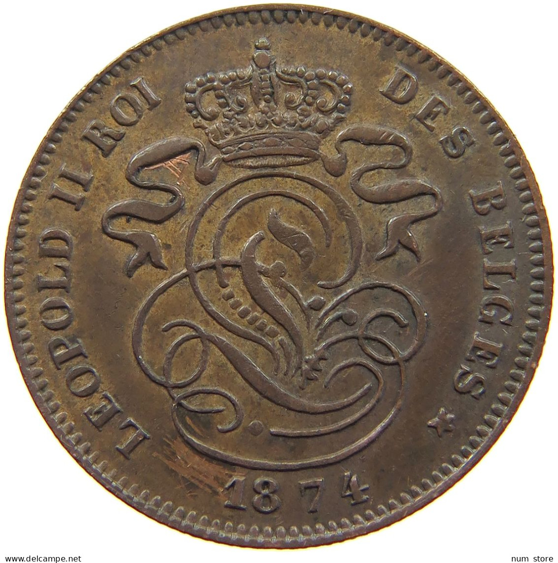 BELGIUM 2 CENTIMES 1874  #t158 0089 - 2 Cents