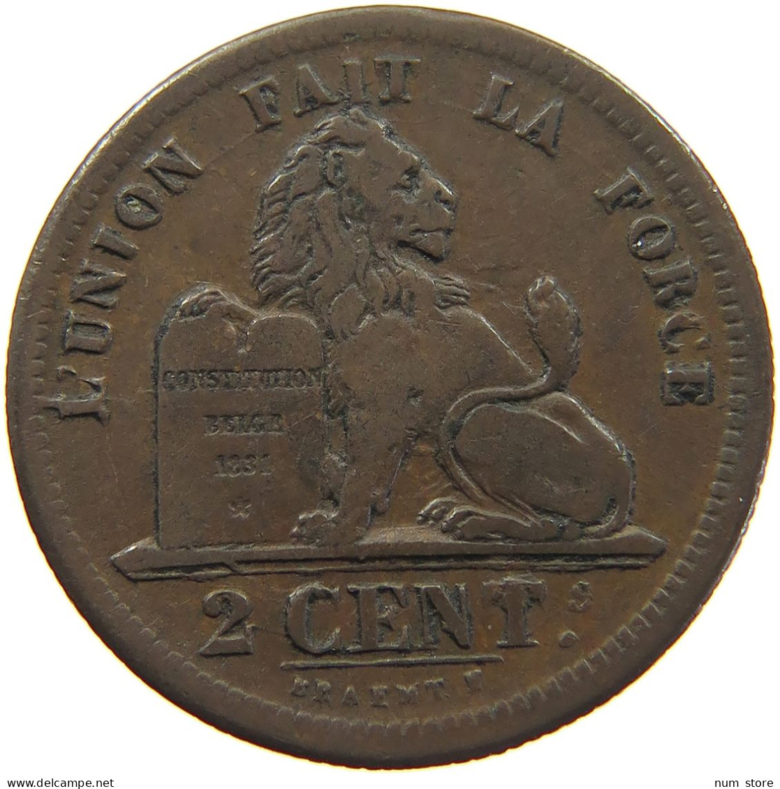 BELGIUM 2 CENTIMES 1834 Leopold I. (1831-1865) RARE #c032 0065 - 2 Cents