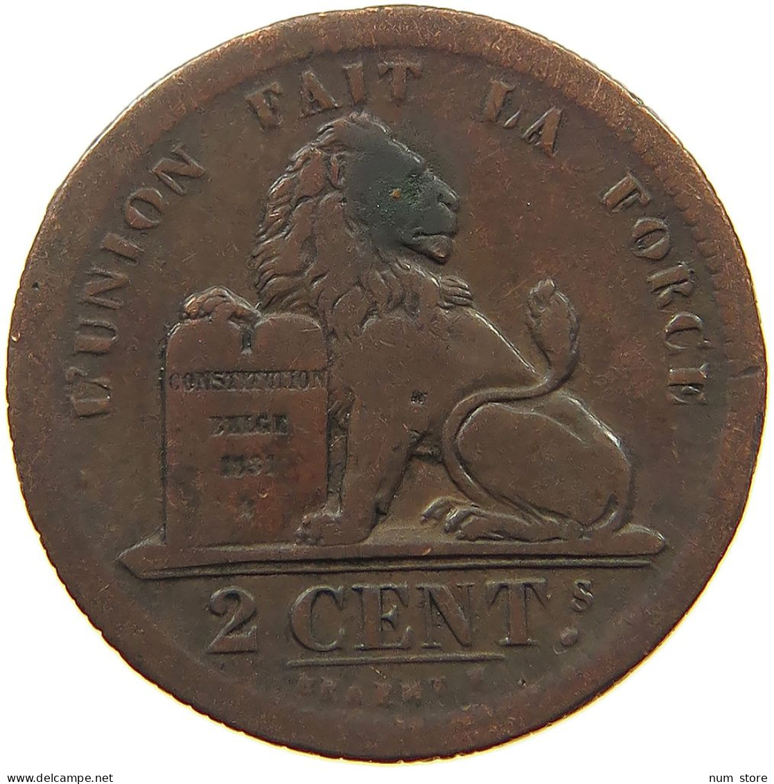 BELGIUM 2 CENTIMES 1833 Leopold I. (1831-1865) #s078 0385 - 2 Centimes