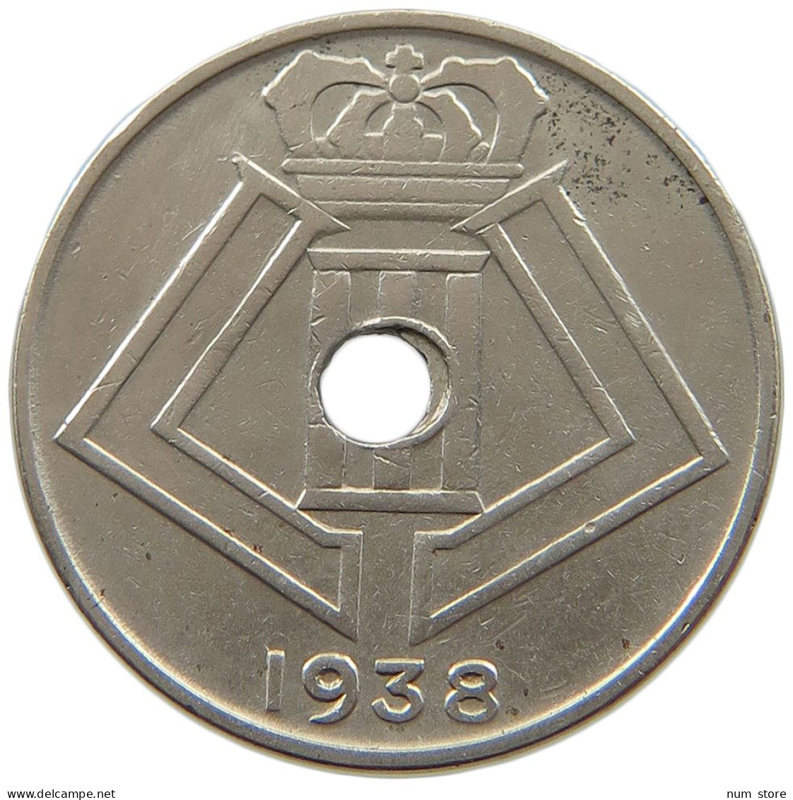 BELGIUM 10 CENTIMES 1938 MINTING ERROR 10 CENTIMES 1938 HOLE OFF-CENTER #t065 0263 - 10 Cents