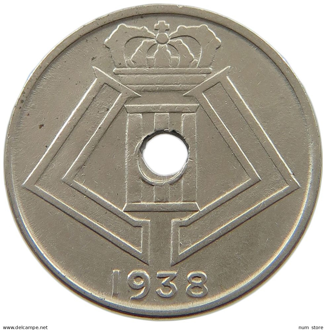 BELGIUM 10 CENTIMES 1938 HOLE OFF-CENTER #t065 0265 - 10 Cents