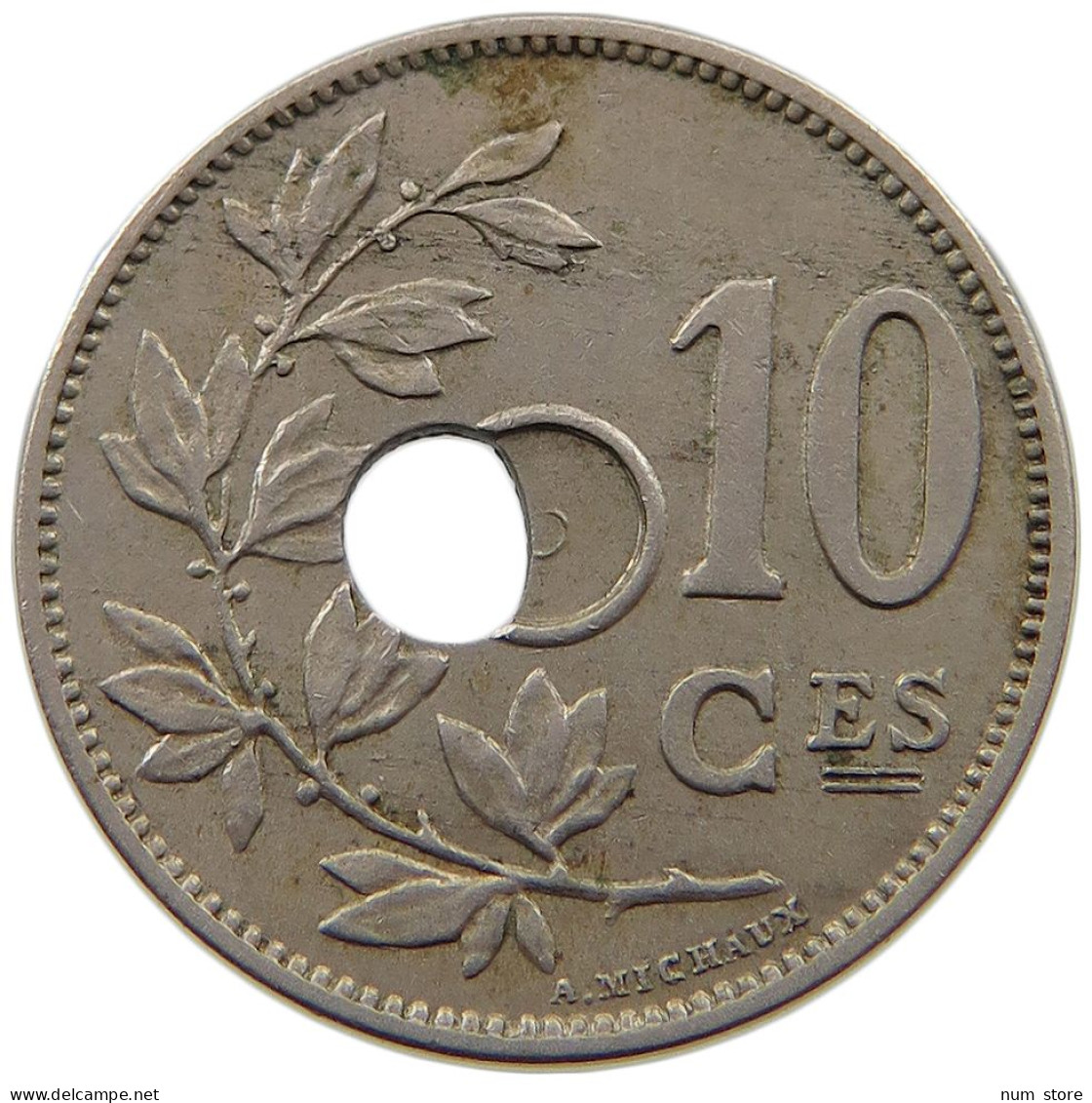 BELGIUM 10 CENTIMES 1902 HOLE OFF-CENTER #t065 0261 - 10 Centimes