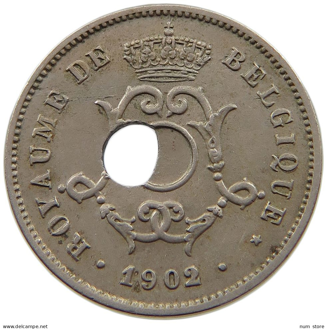 BELGIUM 10 CENTIMES 1902 HOLE OFF-CENTER #t065 0261 - 10 Cents